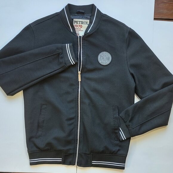 Petrol Other - Petrol Denim Black Bomber Jacket Men's Medium Retro Gas & Oil Full Zip Pockets